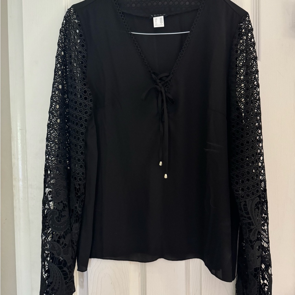 NWOT - VENUS Black Crochet Sleeve Blouse